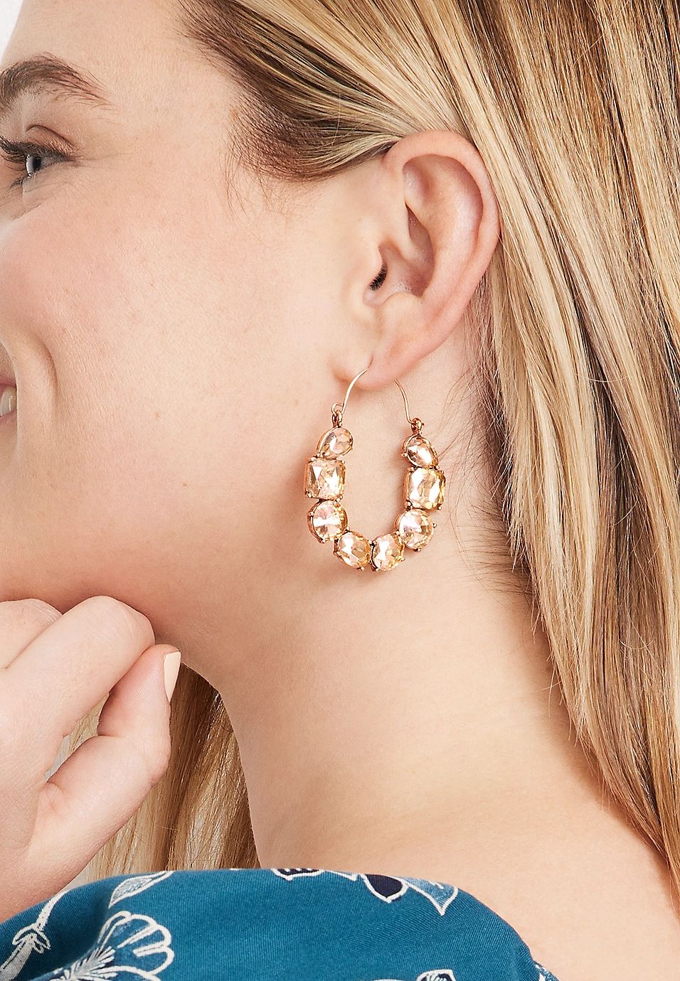Gold Rhinestone Hoop Earrings | Maurices
