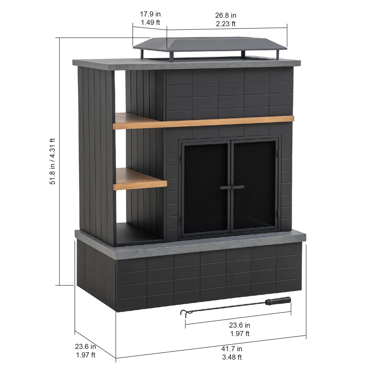 Sunjoy 42 in. Wood Burning Fireplace, Steel Outdoor Fireplace with Chimney, Log Holders, Fire Pok... | Wayfair North America