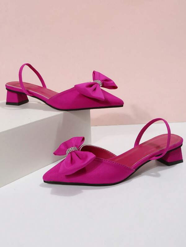Women Rhinestone & Bow Decor Mule Pumps, Polyester Point Toe Pyramid Heeled Funky Pumps  SKU: sx2... | SHEIN