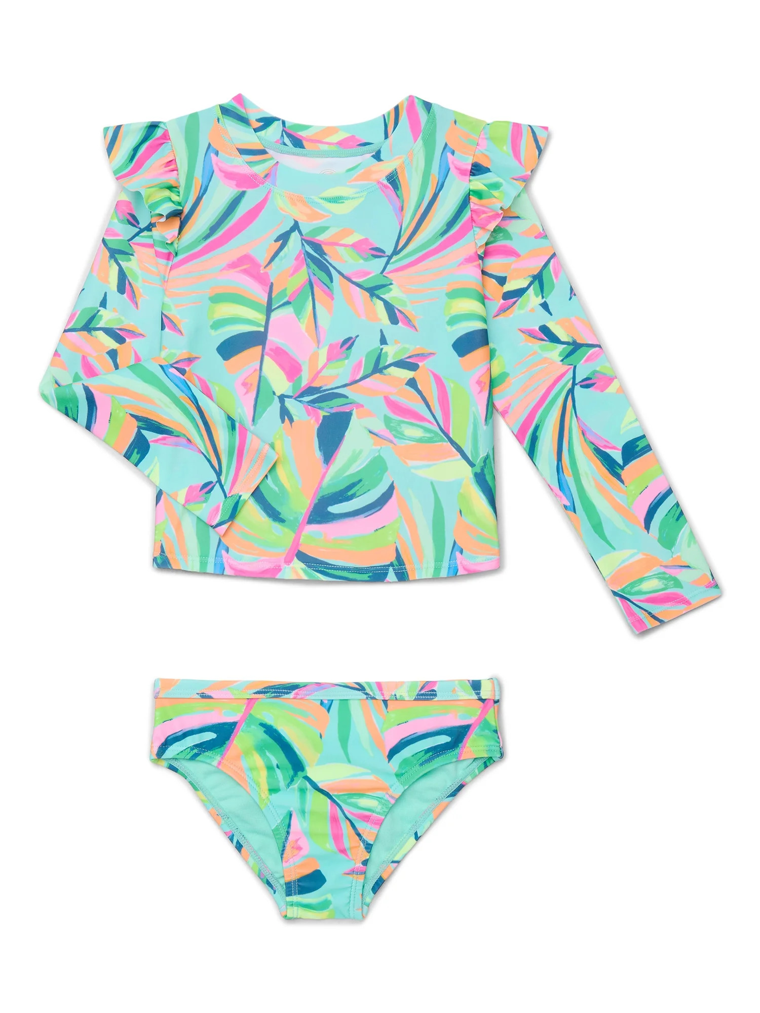 Wonder Nation Baby and Toddler Girl Long- Sleeve Rash Guard Swim Set, 2-Piece, Size 12M-5T | Walmart (US)