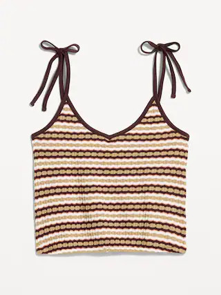 Sleeveless Pointelle Tie-Strap Tank Top | Old Navy (US)