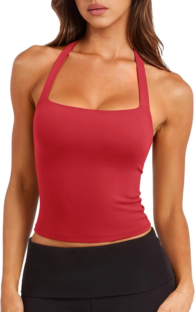 LASLULU Womens Sexy Halter Sports Bra Workout Tops Wirefree Sleeveless Gym Yoga Tank Tops Y2k Cas... | Amazon (US)