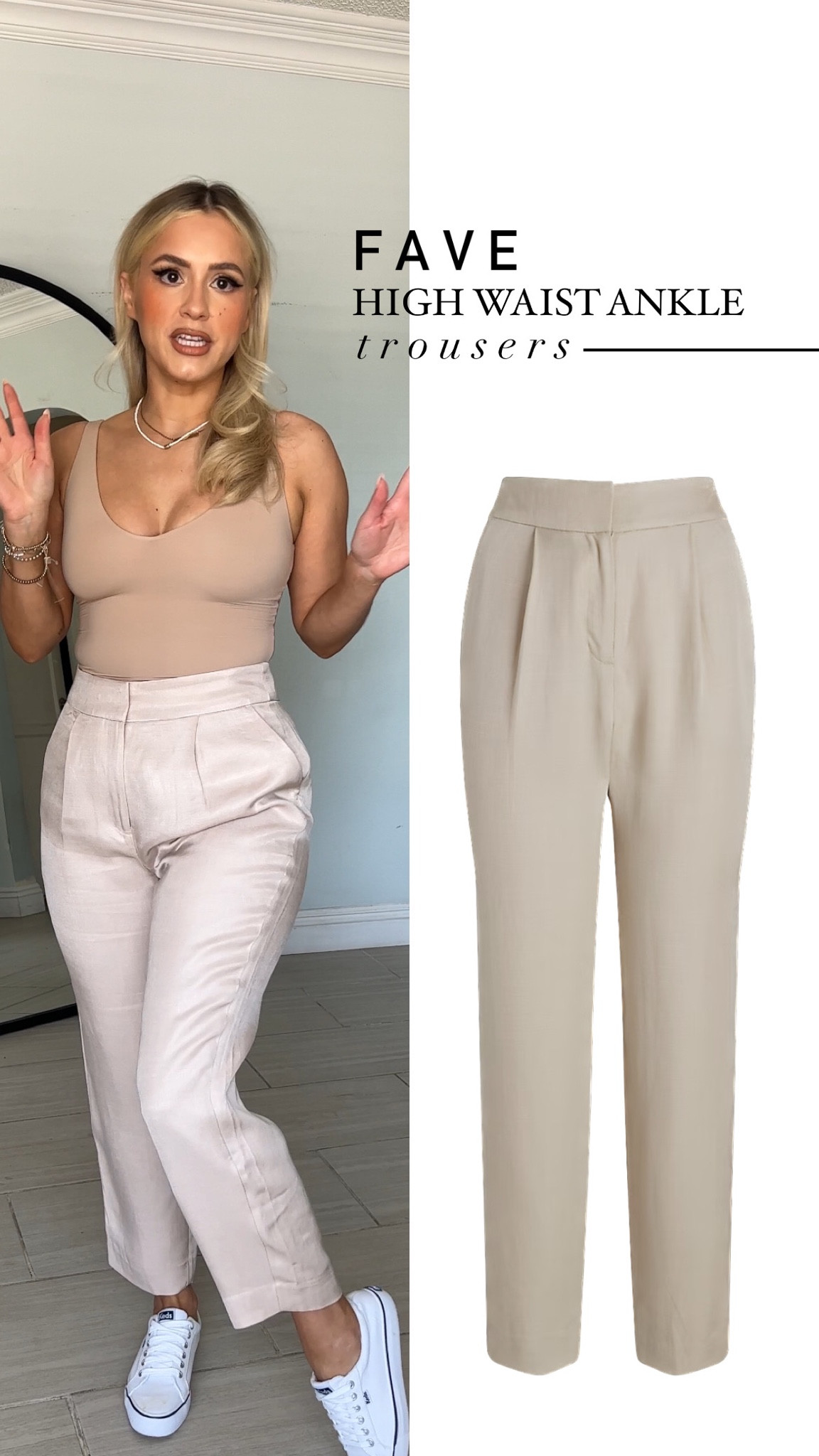 These are linen high, waisted ankle trousers that are also amazing. They are double lined. They don’t have much stretch, but they are TTS. They have multiple length/height options. I’m wearing them in a size 6R. 

#LTKU #LTKunder100 #LTKFind