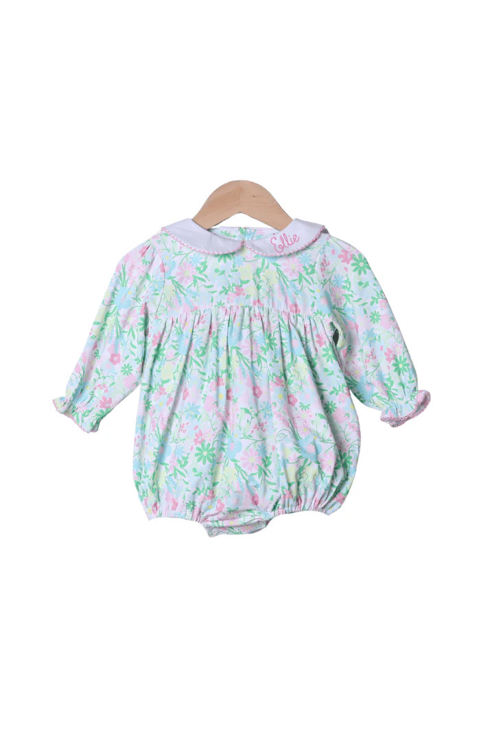 Ellie Knit Floral Peter Pan Collar Long Sleeve Bubble | The Smocked Flamingo