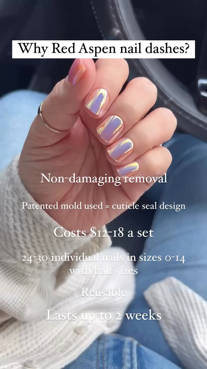💅🏻 Do you go to the nail salon? If so, how often do you go?

You can skip the salon and avoid wasting money on nail polish by switching to nail dashes! Pop on a set of Red Aspen Nail Dashes for a customizable, non-damaging mani that can be applied in minutes at a fraction of the salon cost! 

Dashes can be worn for up to 2 weeks, or switch out your style every few days! Pop-on, pop-off, and reshape to customize your look! 

There’s sooooo many reasons to try press on nails, but my favorite reasons are:
- 10 minute application (no dry time)
- Reusable (I’m saving more money)
- No chipping paint
- Apply anywhere (no appointment needed and I can do them in the car if I’m not driving)
- 10 day wear before a single pop off (as long as acrylics before a fill is needed)

Curious about trying your first set, but want to know more? Head to my profile and check out my pinned posts! 💜

Follow me, @be_leafinyourself for more ways to cut out the salon and get your $16 press on nails to last 2 weeks!

#redaspenlove #redaspennaildashes #redaspennails #redaspen #pressonnailset #pressonnail #pressonnailslovers #athomemani #athomemanicure #diynails #diynailsathome #veganbeautyproducts #crueltyfreeproducts #giftideasforher #moneysaver #moneysaving #savinghacks #pressonnailtips #followformore

#LTKStyleTip #LTKWedding #LTKBeauty