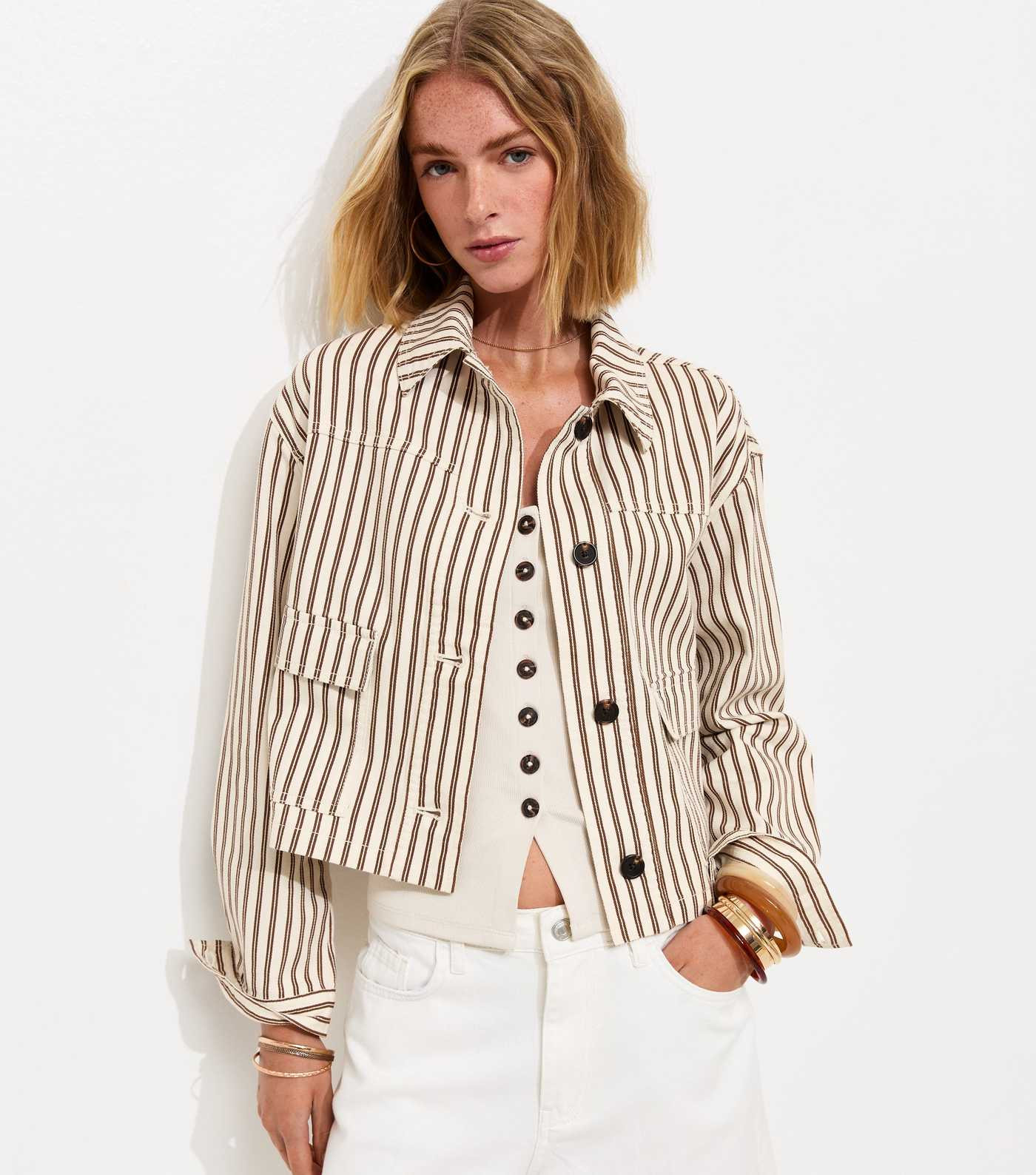 Brown Cotton Striped Shacket | New Look | New Look (UK)