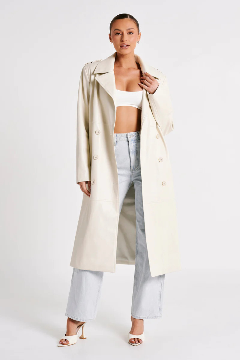 Lexington Pu Trench Coat - Ivory | MESHKI US