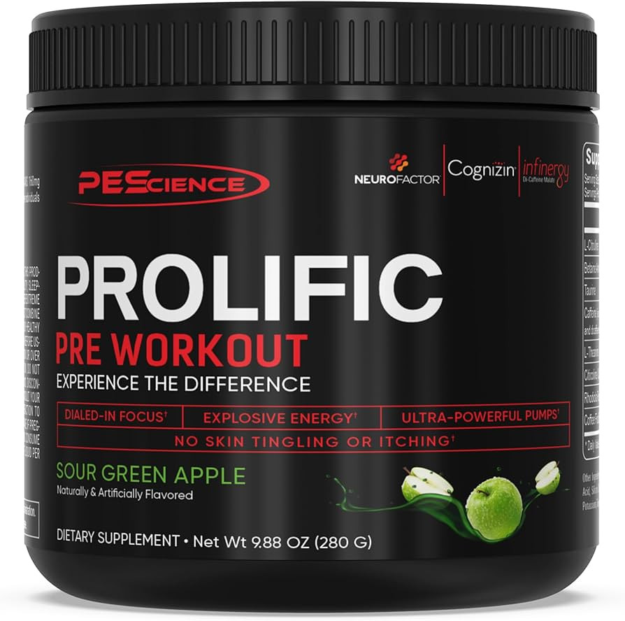 PEScience Prolific Pre Workout Powder, Sour Green Apple, 40 Scoop, Energy Supplement with Nitric ... | Amazon (US)