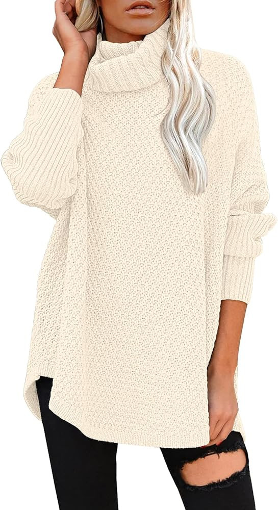 Women's Oversized Turtleneck Long Sleeve Casual Pullover Knit Tunic Sweater | Amazon (US)