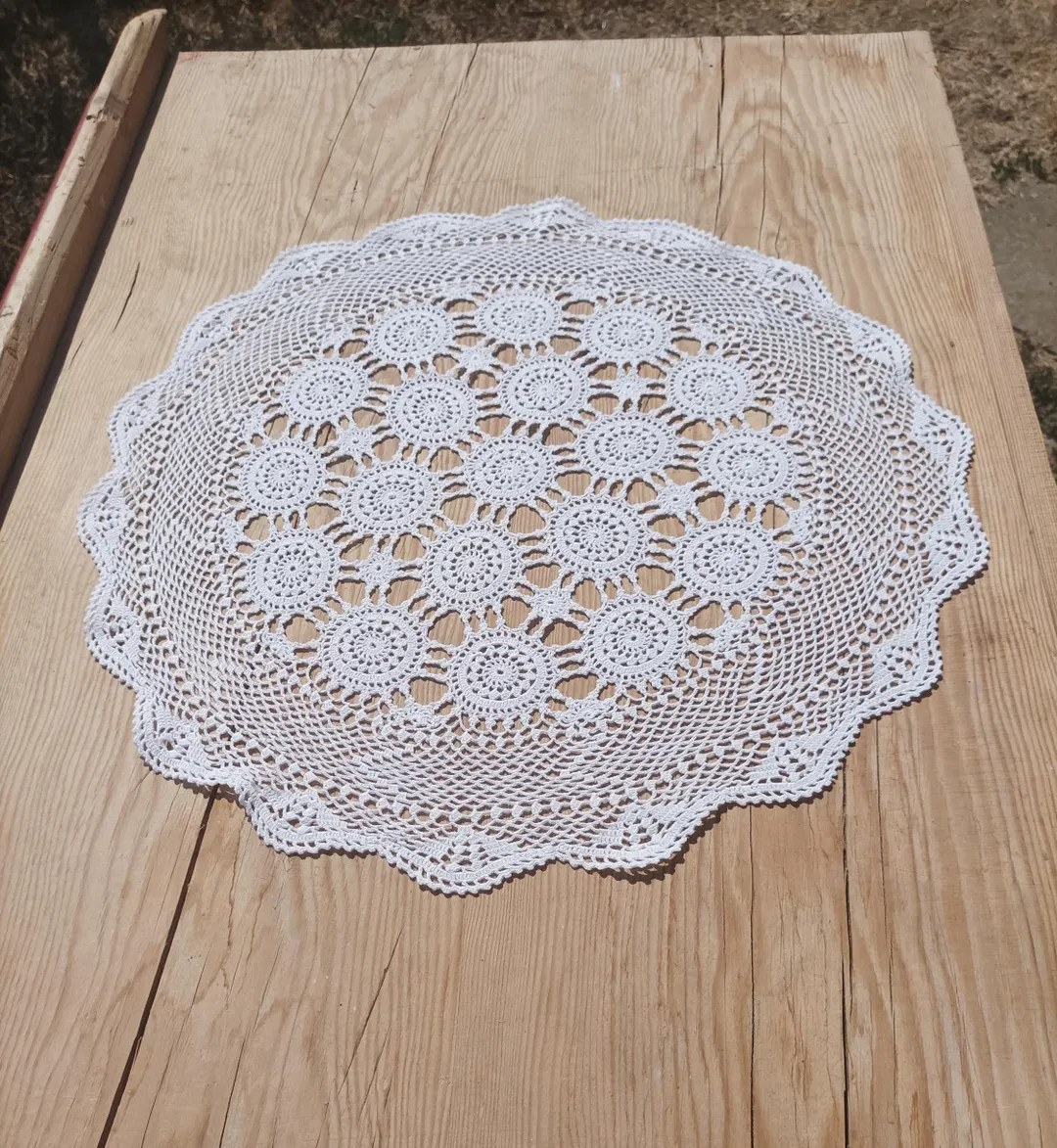 Vintage Hand Crocheted White Table Cover: Round Crochet Doily | Etsy (US)