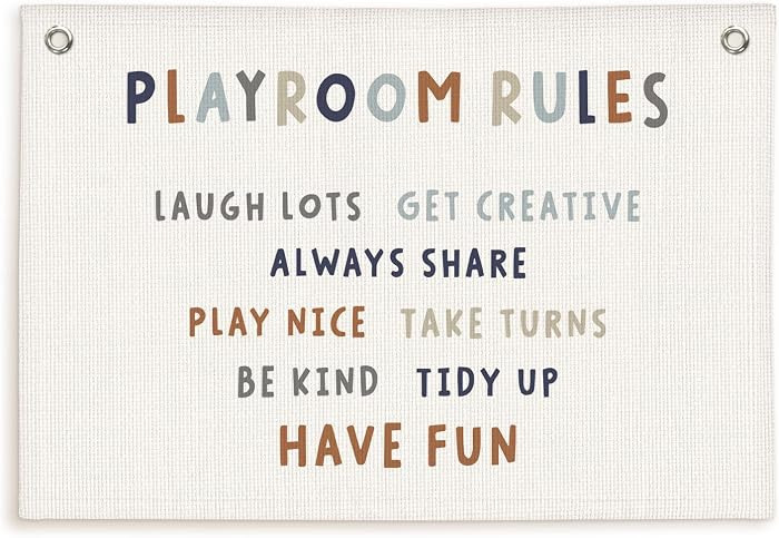 Lacama Play Room Wall Decor Rules Linen Banner, Kids PlayRoom Decor for Kids Nursery Home School,... | Amazon (US)