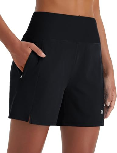 baleaf Women's Swim Shorts High Waisted Quick Dry 5'' Modest Swimsuits Bottoms Tummy Control Boxer Liner Board Shorts 2025 with Zipper Pockets Black XS | Amazon (US)