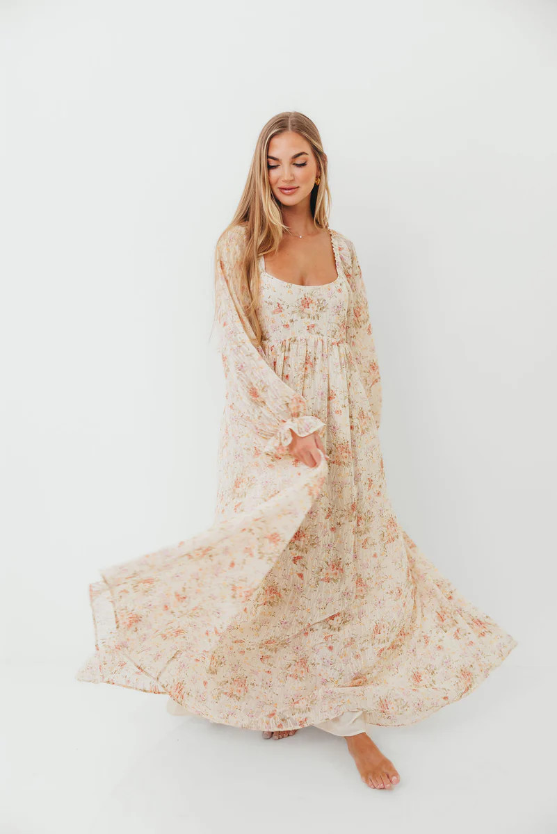 Rosey Woven Floral Print Empire Maxi Dress in Cream Multi - Bump Frien | Worth Collective
