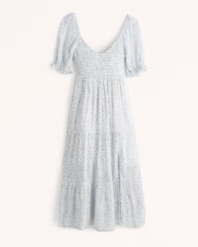 Women's Short-Sleeve Smocked Midi Dress | Women's Dresses & Jumpsuits | ????? | Abercrombie & Fitch (US)