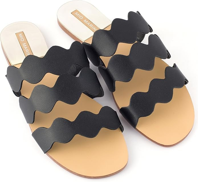 Mio Marino womens slide sandals, Frill Scalloped slide for women Enclosed In A Gift Box | Amazon (US)