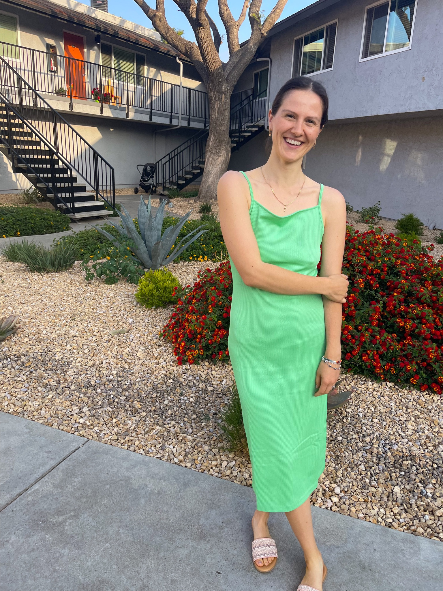 green satin dress formal Pleated Slip Dress – udelny.com main image 0