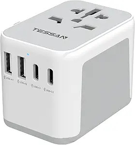 TESSAN Universal Travel Adapter, International Plug Adaptor with 2 USB C Wall Charger 2 USB A Por... | Amazon (US)