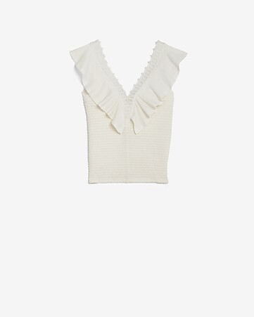 Metallic Lace Trim Ruffle Tank | Express