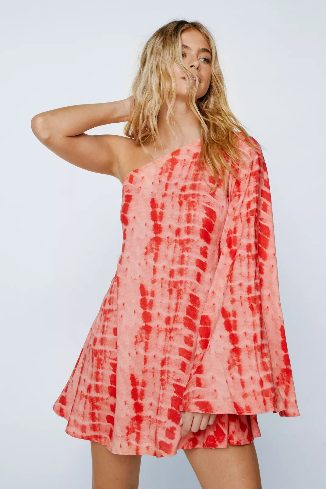 Tie Dye One Shoulder Flare Sleeve Mini Dress | Nasty Gal (US)