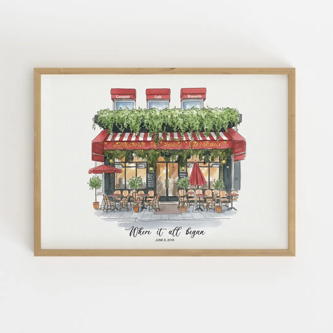 Custom First Date Venue Portrait |Watercolor Date Venue Painting | Personalized Anniversary Gift ... | Etsy (US)