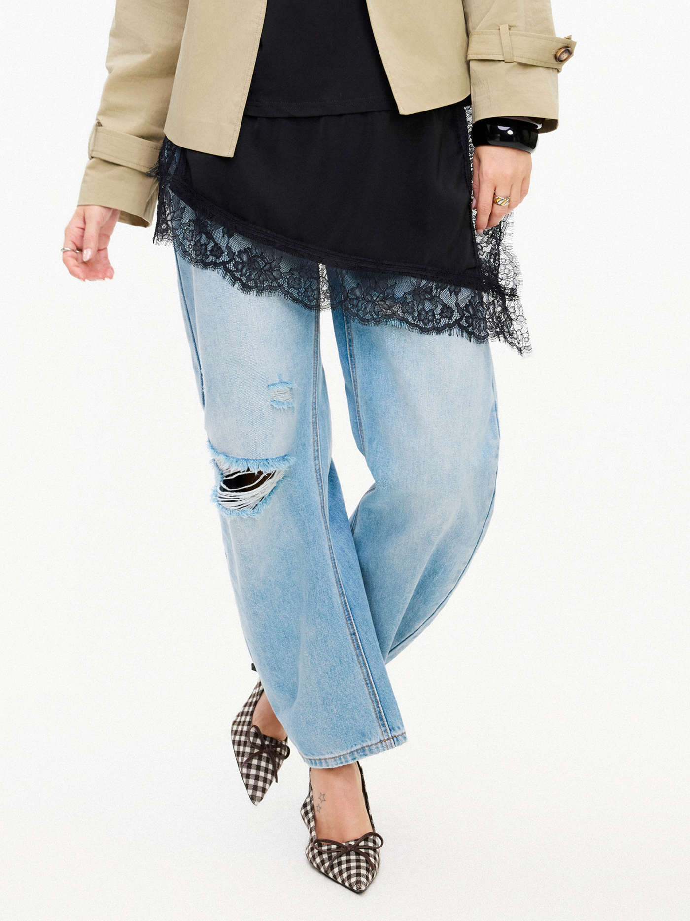 Denim Low Rise Ripped Barrel-leg Cropped Oversized Jeans | Cider