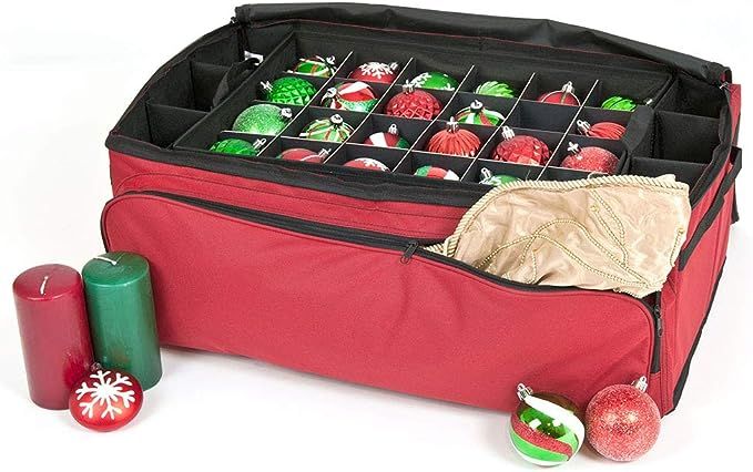 [Red Christmas Ornament Storage Box with Dividers] - (Holds 72 Ornaments up to 3 Inches in Diamet... | Amazon (US)