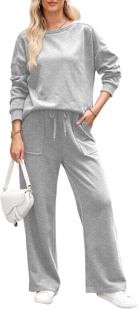 Dokotoo Women's Cotton 2 Piece Outfits Sweatsuit Casual Fall Long Sleeve Knit Tops And Pants Loun... | Amazon (US)