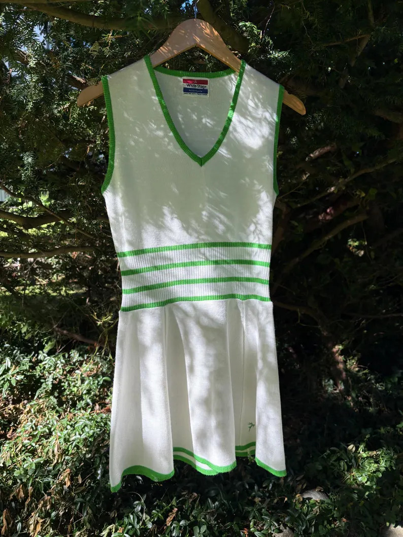 1970s White Stag Tennis Dress, Green and White Vintage Knit - Etsy | Etsy (Global)