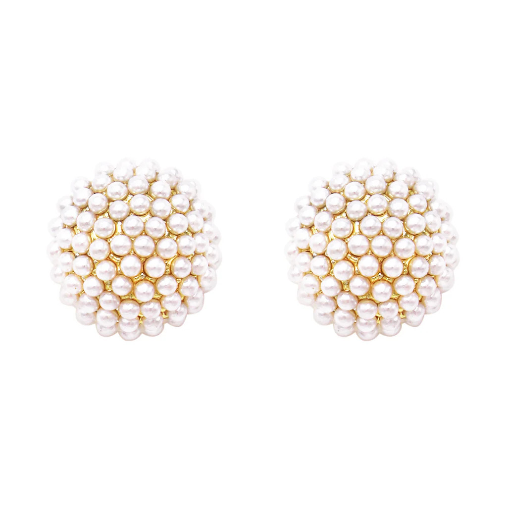 Timeless Classic Simulated Pearl Pave Cluster Hypoallergenic Stud Earrings, 0.35&quot; | Rosemarie Collections