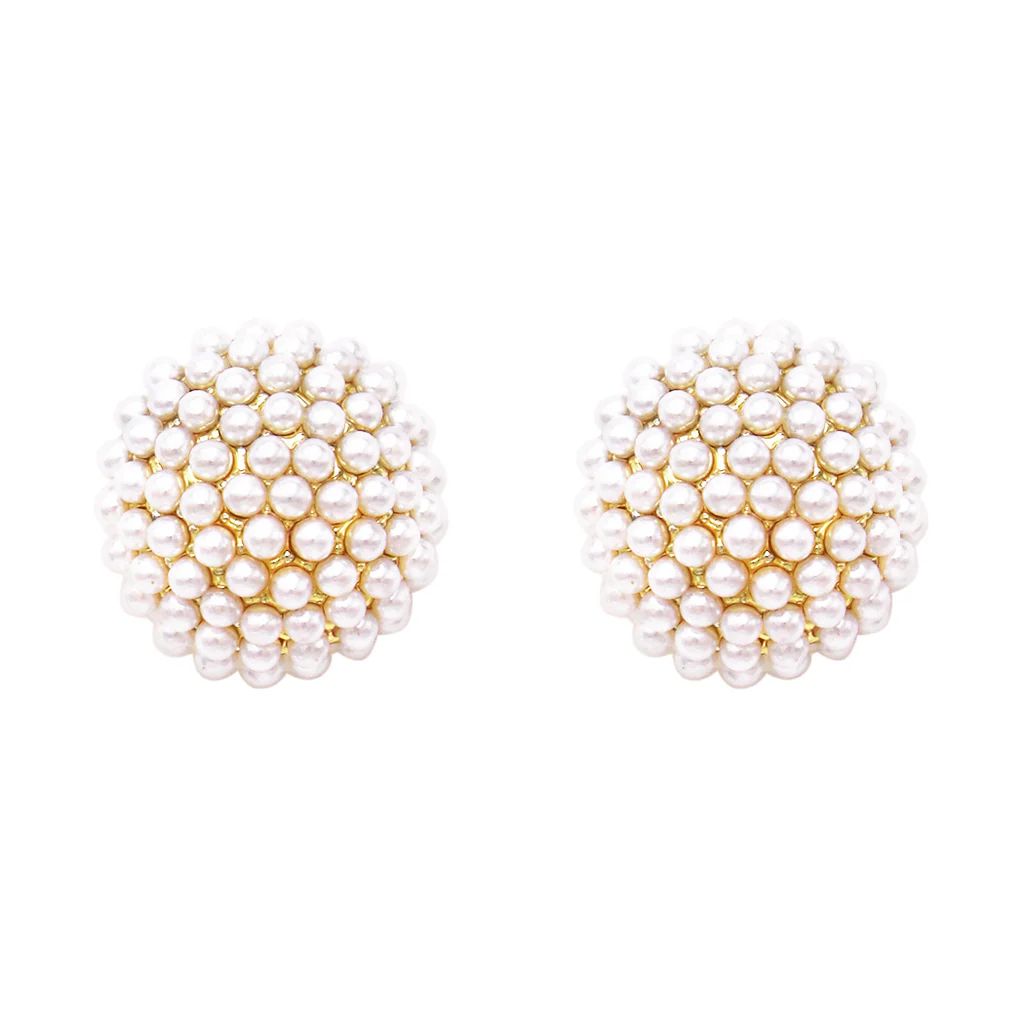 Timeless Classic Simulated Pearl Pave Cluster Hypoallergenic Stud Earrings, 0.35&quot; | Rosemarie Collections