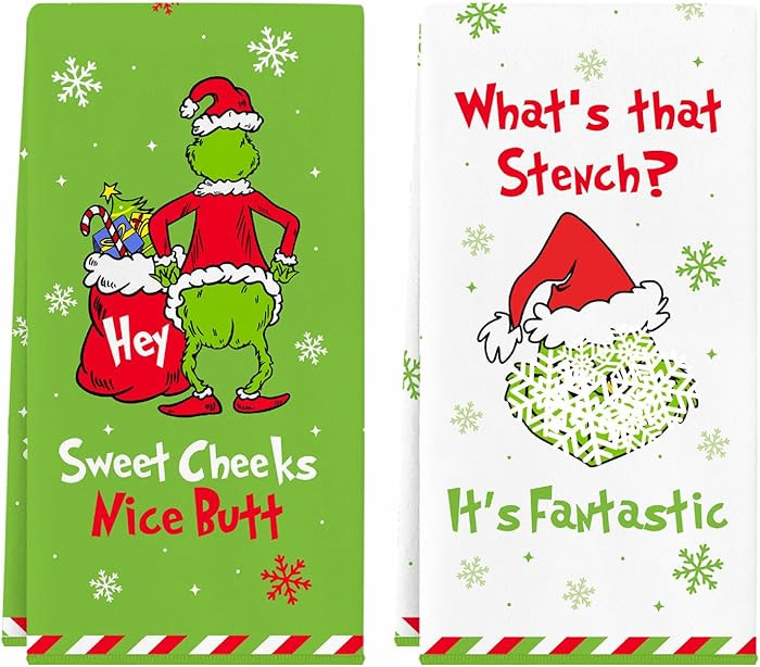 Funny Christmas Hand Towels, 2 Pack Holiday Kitchen Towels, Absorbent Xmas Bathroom Towels, Cute ... | Amazon (US)