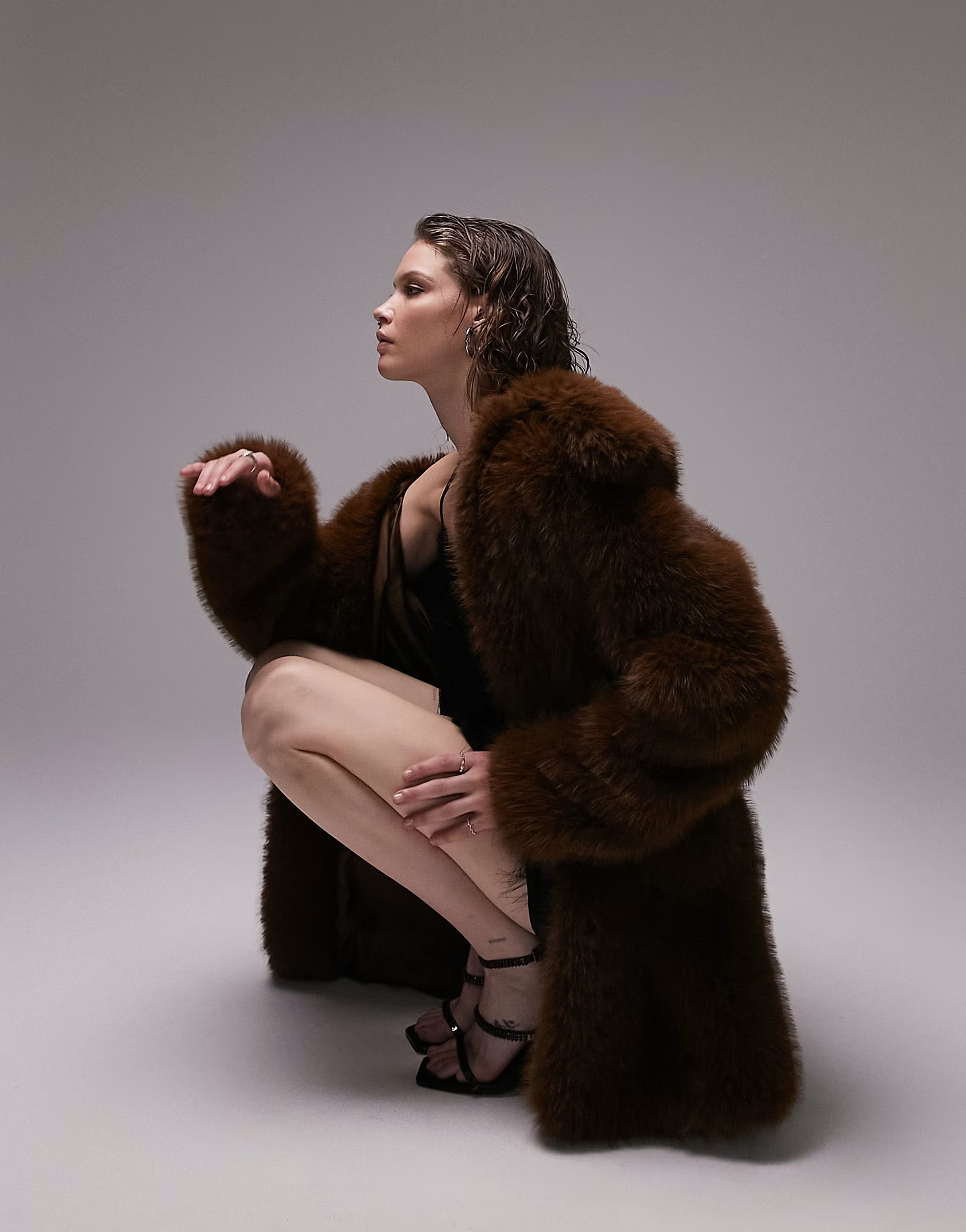 Topshop faux fur coat in chocolate | ASOS (Global)