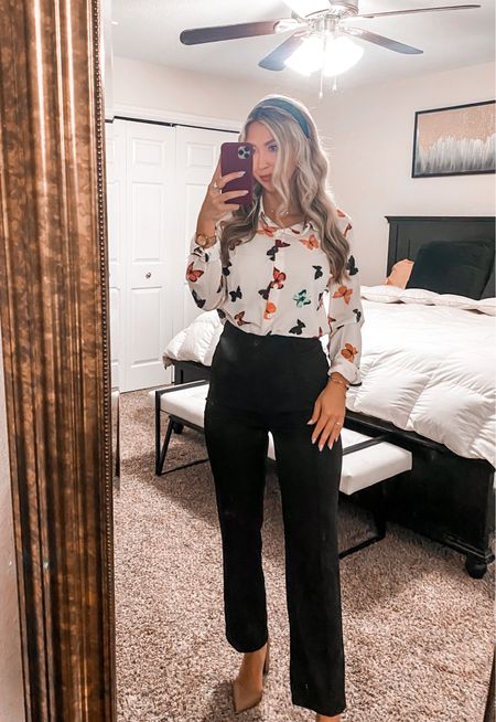 Office or teaching wear! Butterfly top. Style this so many ways. Comfy, classy pants. Elegant outfit! Or make it casual! 

#LTKstyletip #LTKunder50 #LTKworkwear