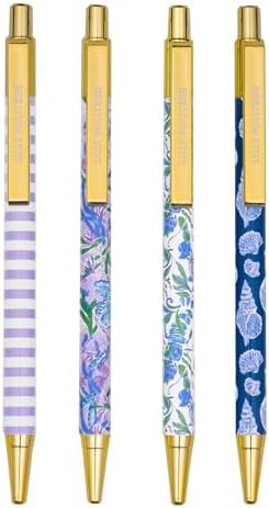 Lilly Pulitzer Black Ink Pen Set of 4, Retractable Pens for Home or Office, Colorful Plastic Clic... | Amazon (US)
