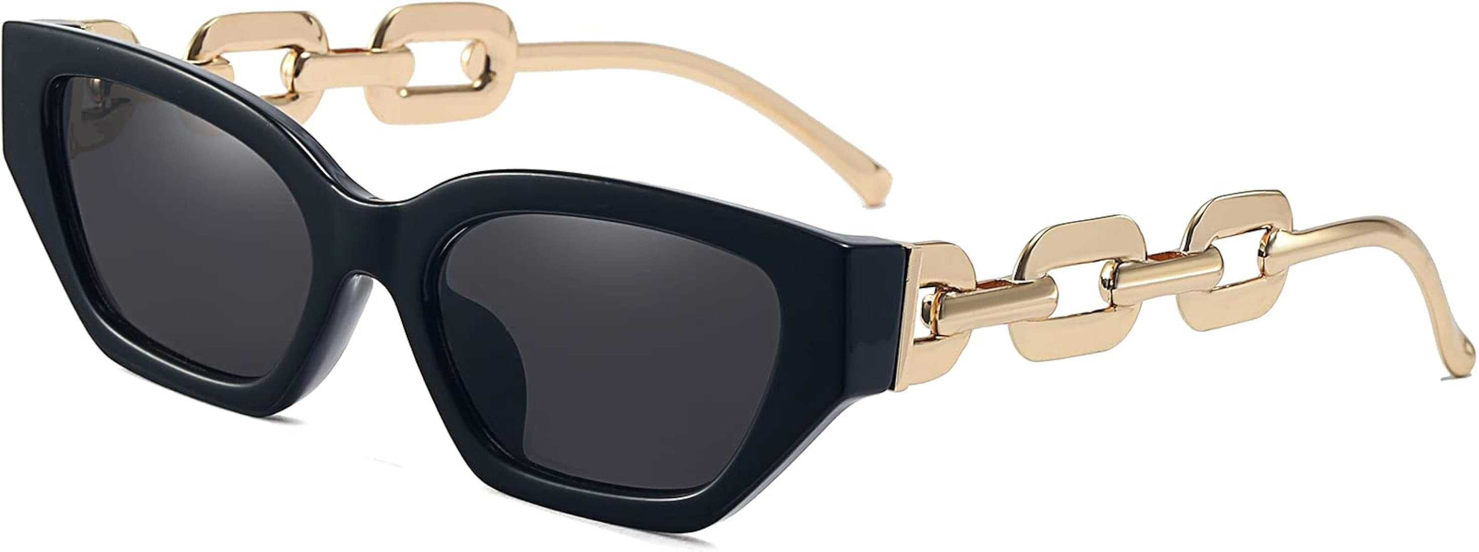 Dollger Retro Cat Eye Sunglasses for Women Hexagon Narrow Rectangle Frame Metal Chain Arm Luxury Sun | Amazon (US)