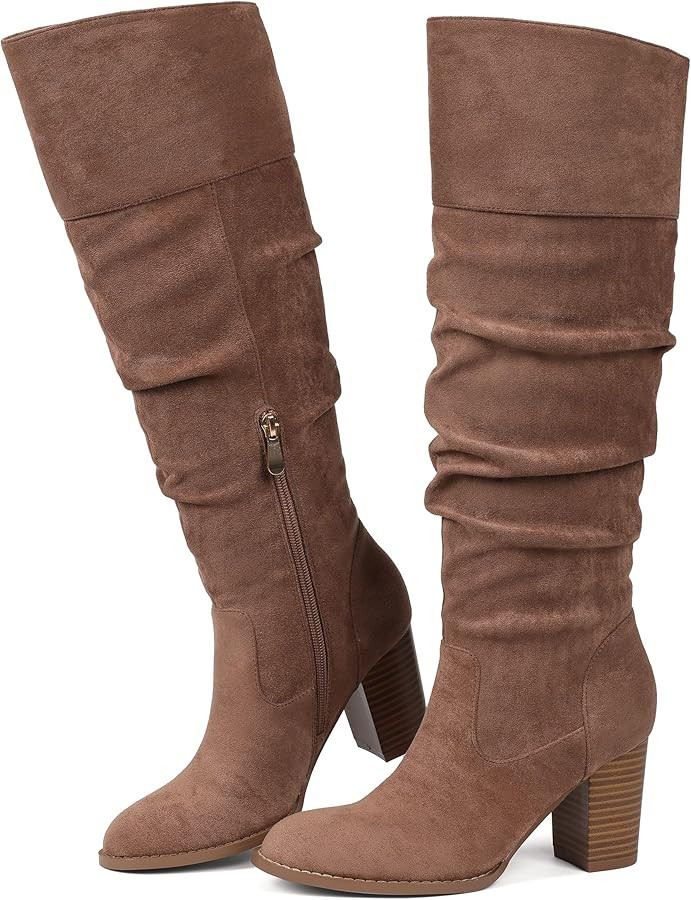 Erocalli Suede Knee-High Boots Fall Boot For Women Chunky Block High Heel Slouch Fashion Boot Rou... | Amazon (US)