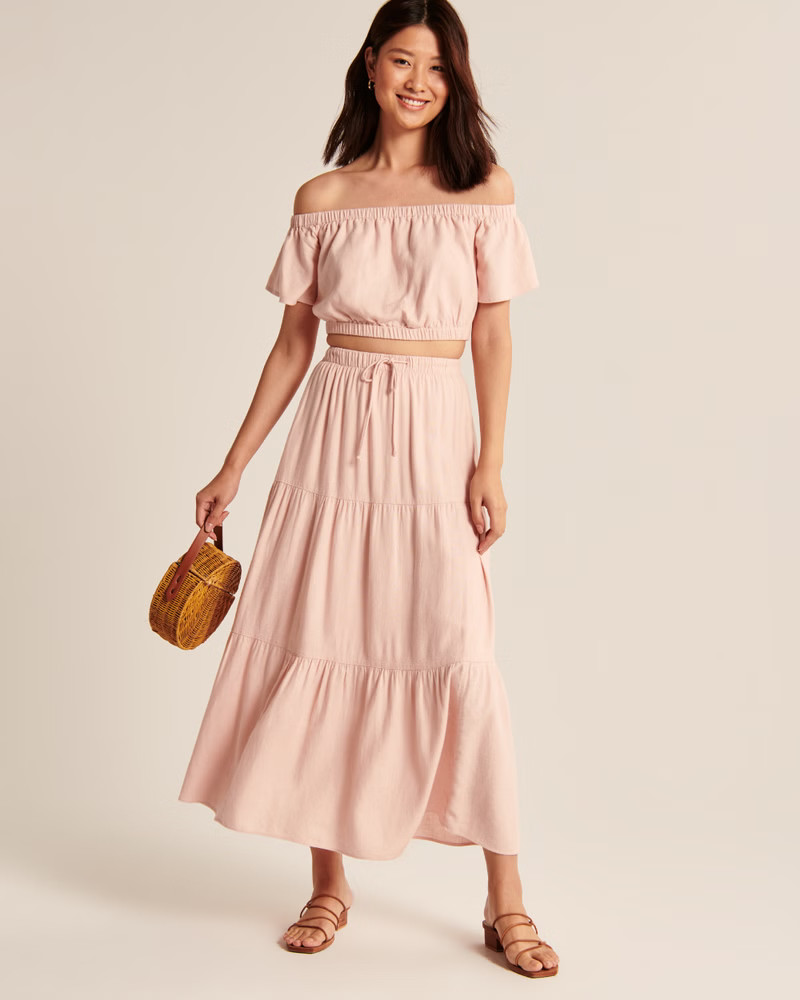 Women's Tiered Linen-Blend Maxi Skirt | Women's Clearance | Abercrombie.com | Abercrombie & Fitch (US)