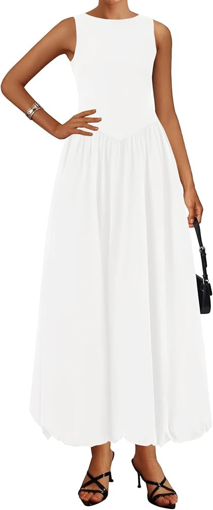 BTFBM Women's 2025 Summer Casual Sleeveless Midi Dress Patchwork Knit Tank Bubble Long Flowy Beac... | Amazon (US)