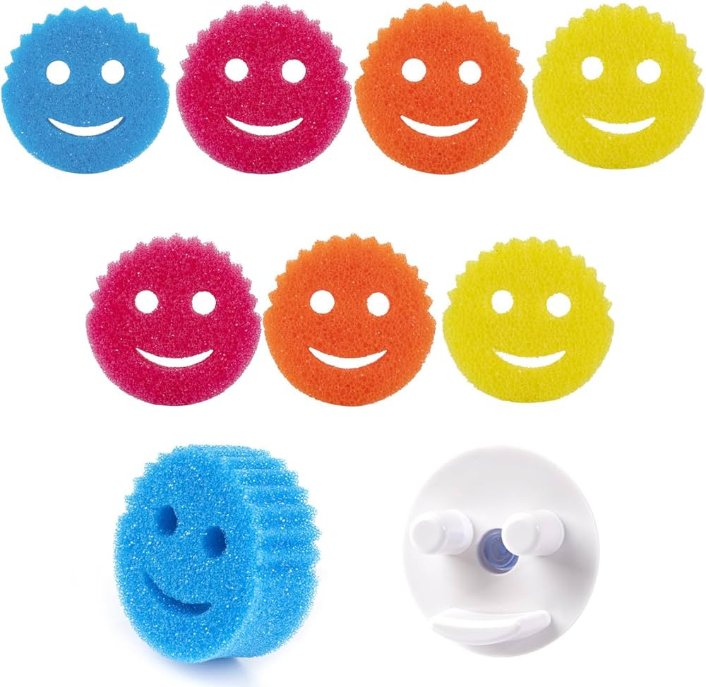 Scrub Dish Sponge Set Color Variety Pack (8 Sponges & 1 Sponge Holder), Scratch-Free Multipurpose... | Amazon (US)
