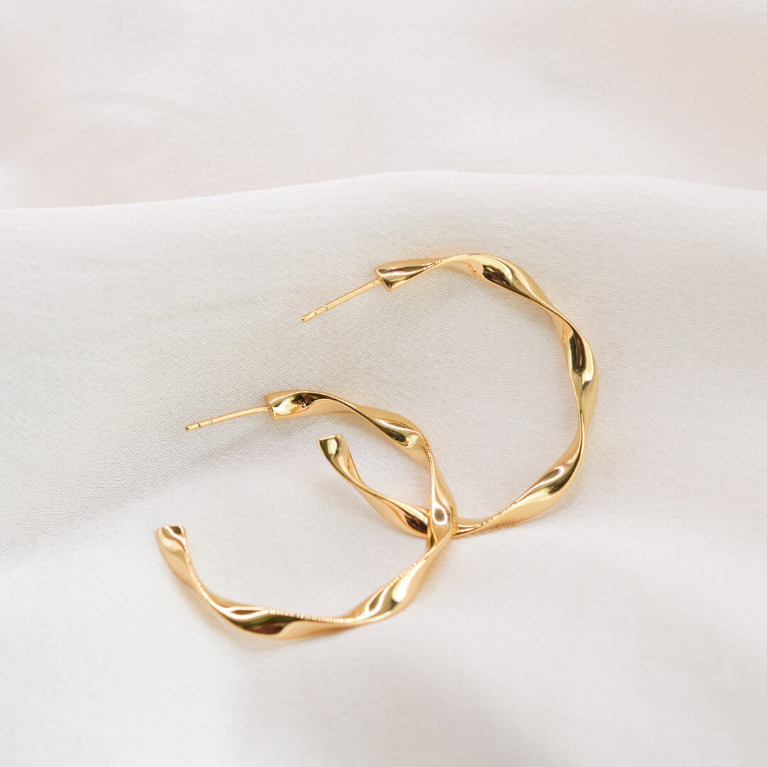 Gold Twist Hoop Earrings Gold Plated Gold Hoops Birthday - Etsy | Etsy (US)