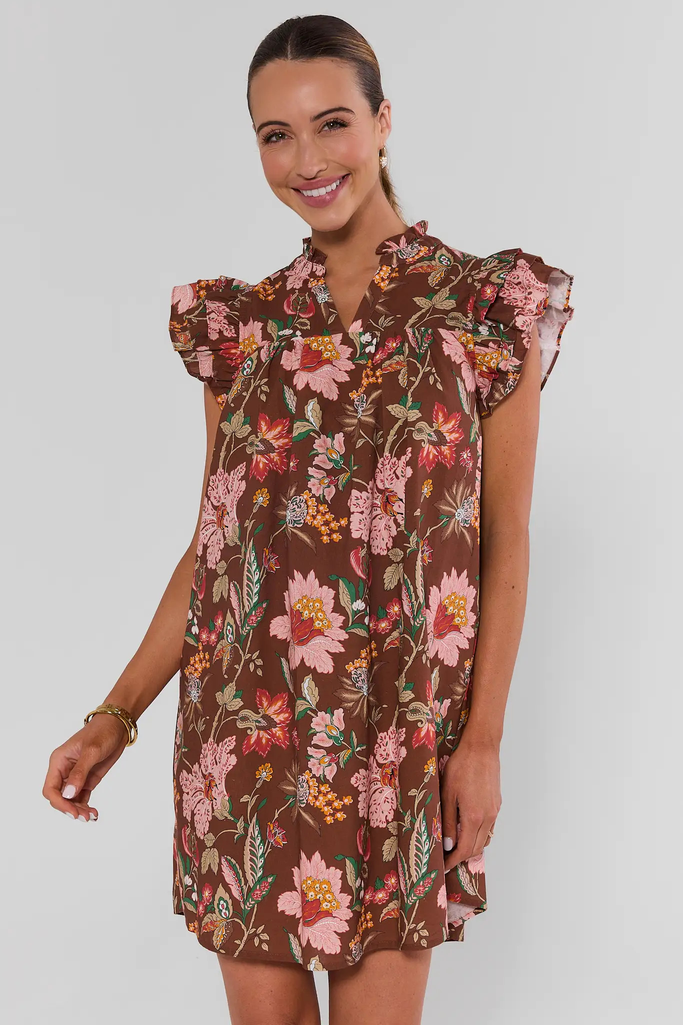 Romy Brown Floral Print Dress | Avara