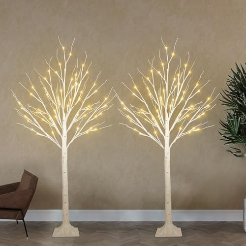 2-Pack 4FT Lighted Birch Tree for Indoor Christmas Decorations Outdoor, Higher Size, Timer Function Birch Christmas Tree with 96 LED Warm White Lights for Home Decor Bedroom Thanksgiving Party Garden | Amazon (US)