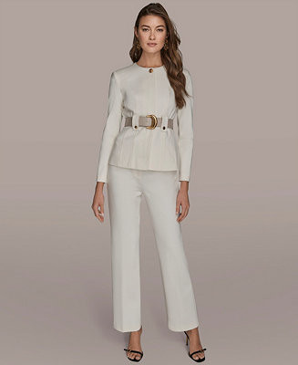 Women's Belted One Button Jacket and Flared Mid-Rise Pants | Macy's