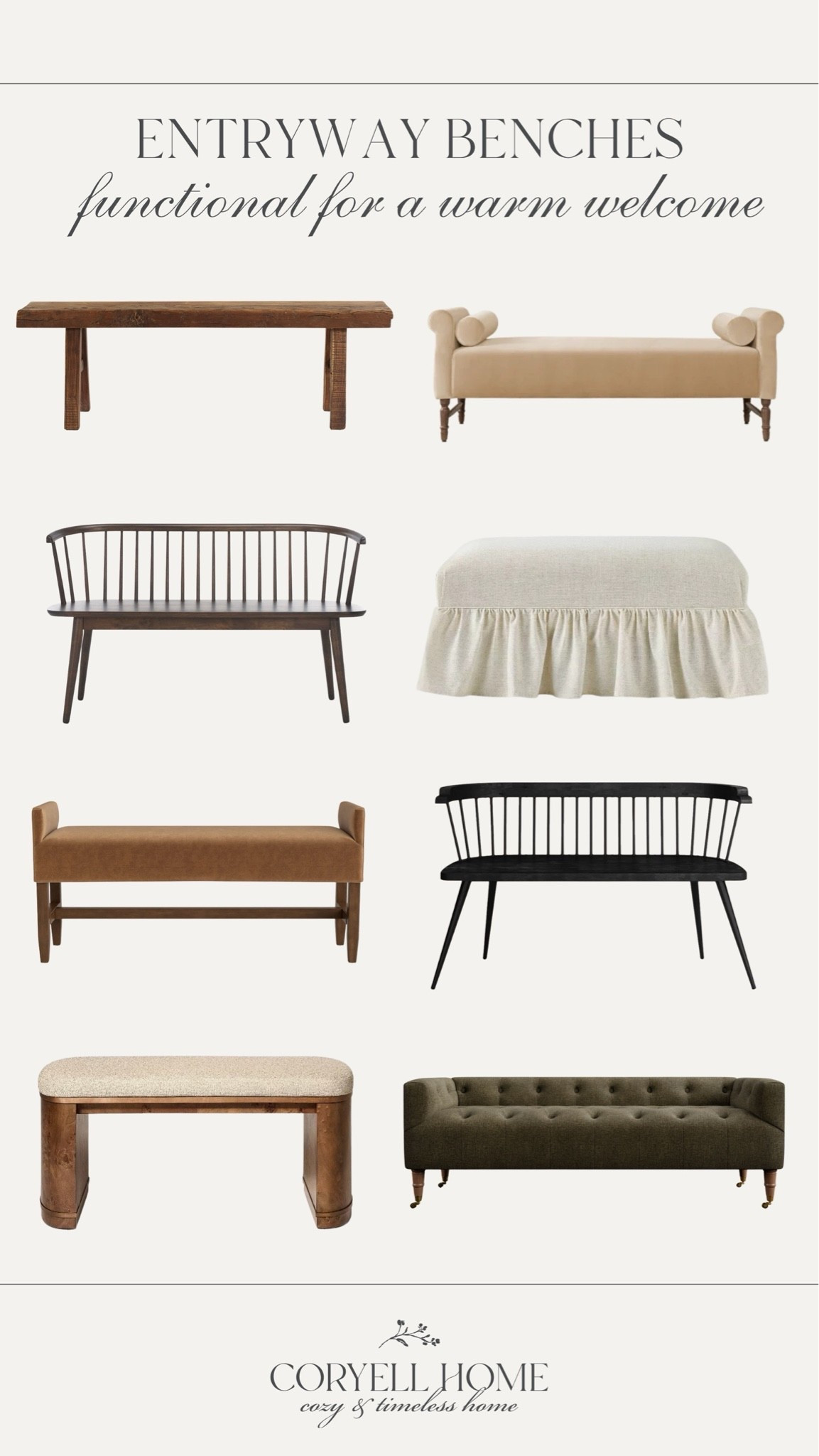 I absolutely love these entryway benches for a warm welcome 🤎 They’d be so pretty in a cozy, neutral mudroom or entryway. I especially love the upholstered benches, but the wood benches are gorgeous too. Perfect for a neutral home! 😍

#LTKHome
