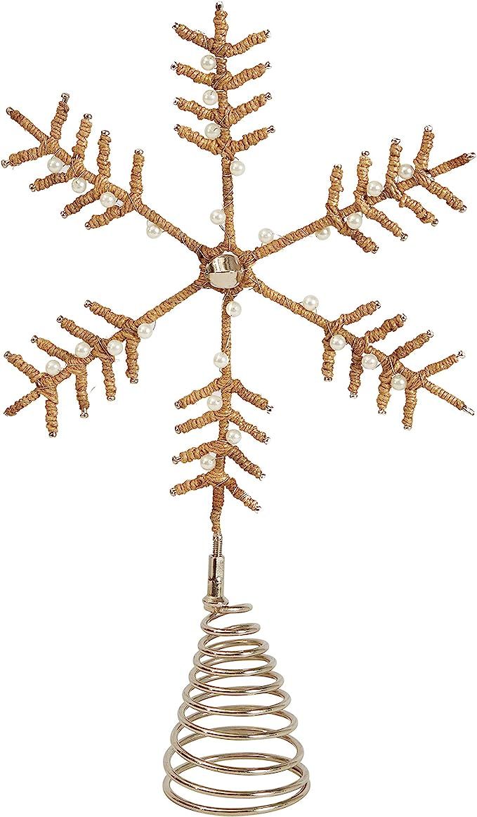 Creative Co-Op Metal & Jute Snowflake Faux White Pearls Tree Topper, Brown | Amazon (US)