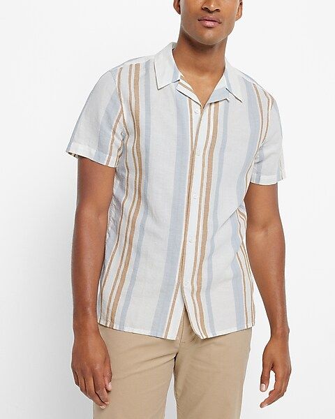 Colored Stripe Linen-Blend Short Sleeve Shirt | Express
