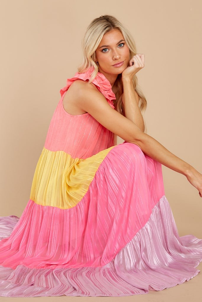 Stevie Palma Mix Color Long Dress- Vacation Dresses | Red Dress 