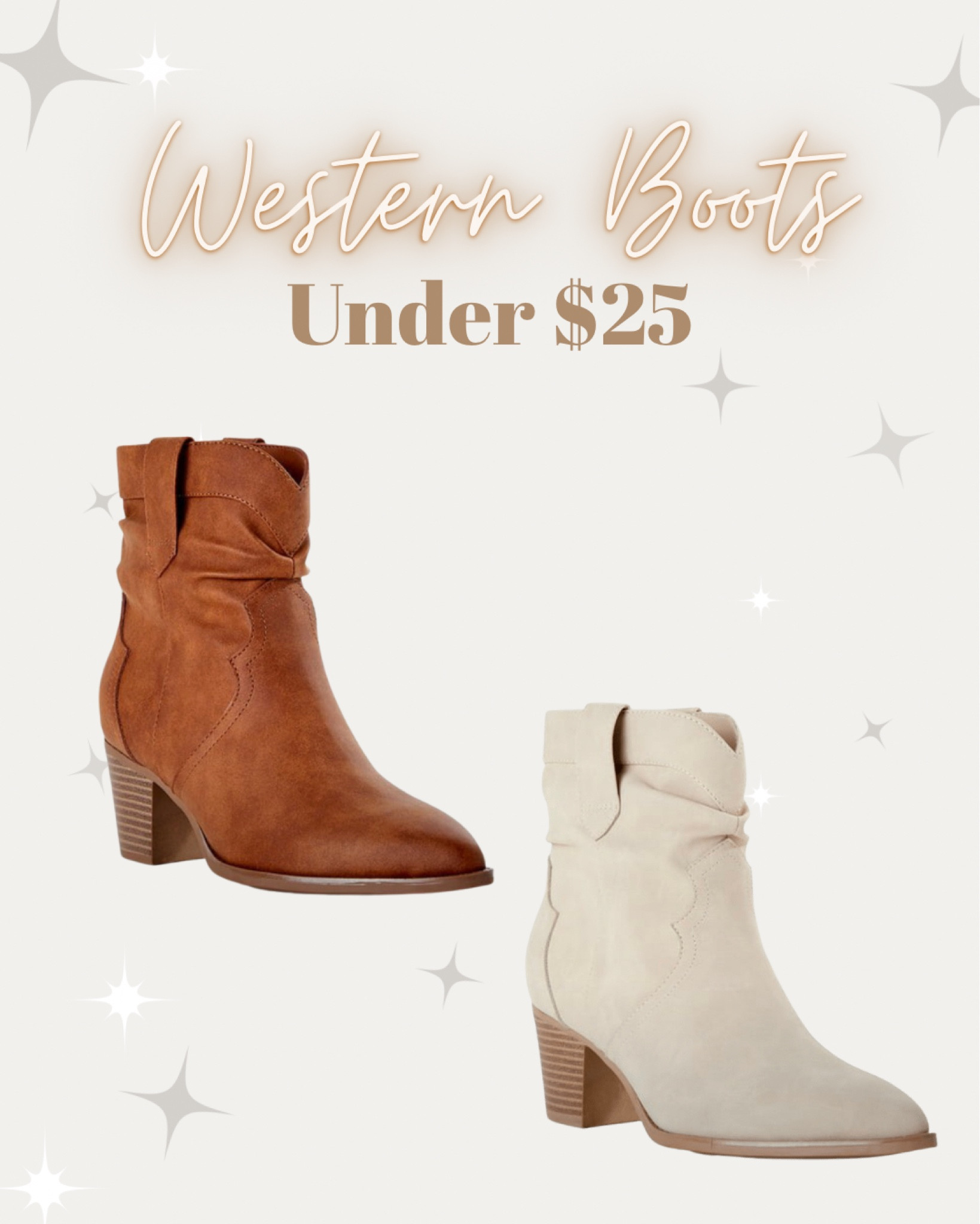 Western boots under $25!


#LTKSeasonal #LTKshoecrush #LTKunder50