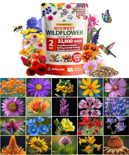 HOME GROWN Midwest Wildflower Seeds Bulk Mix | 32,500+ Open Pollinated Perennial & Annual Flower Seed for Planting | 15 Varieties for Attracting Bees & Butterflies | 2 oz | Amazon (US)