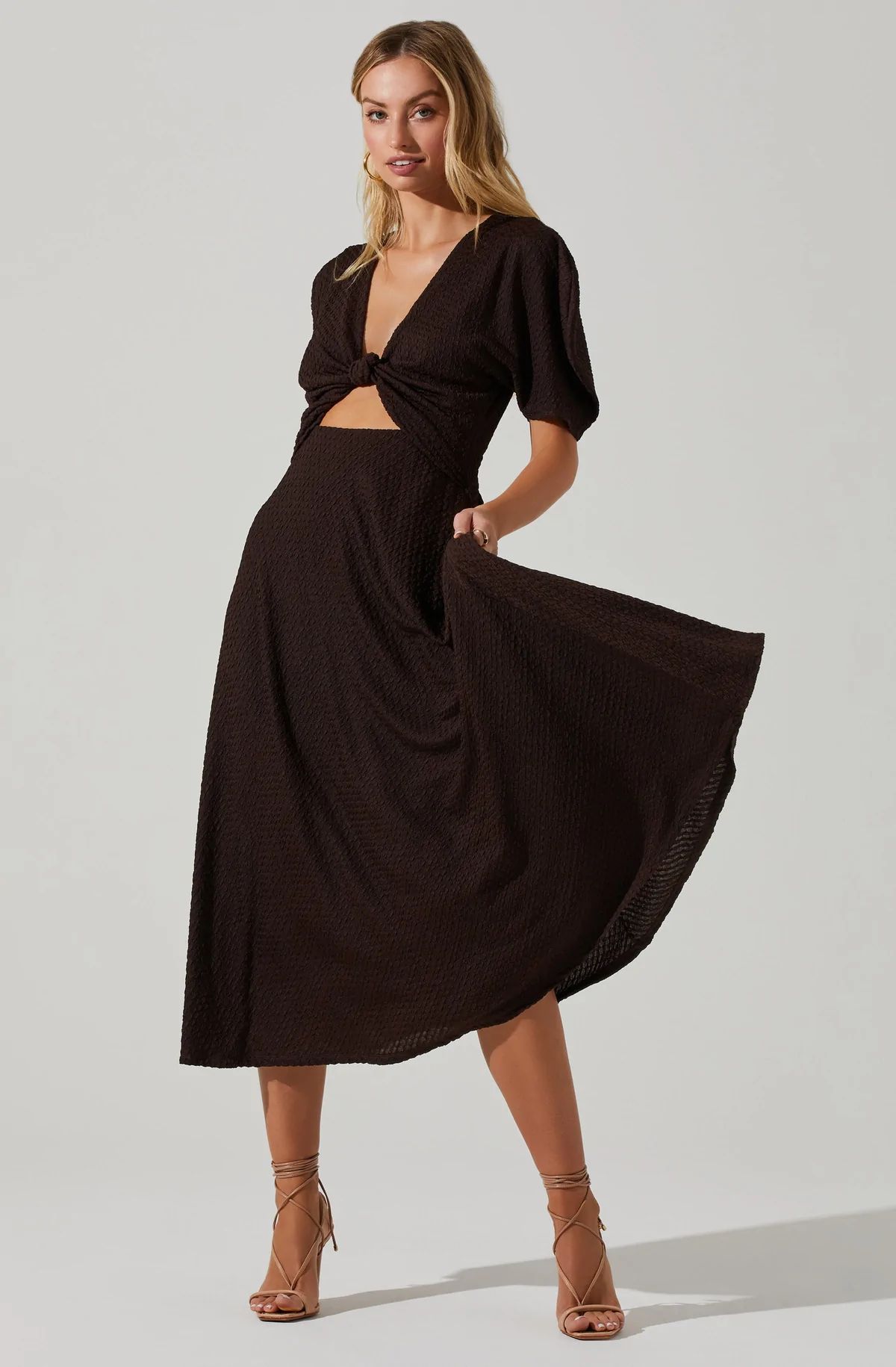 Manola Cutout Puff Sleeve Midi Dress | ASTR The Label (US)